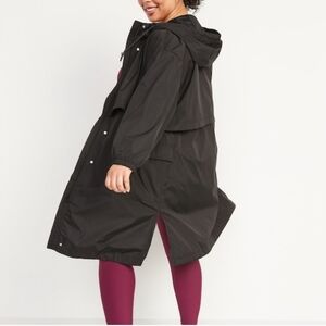 Old Navy Functional Rain Jacket Black Hooded Adjustable Waist